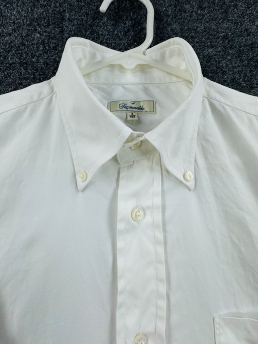 Faconnable Short Sleeve All Cotton Button-Down Logo White 16 Men Solid Shirt